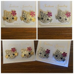 ⭐ 3/$15 ⭐ Hello Kitty Crystal Rhinestone CZ Silver Stud Earrings ¤ 2 Pairs ~ NEW